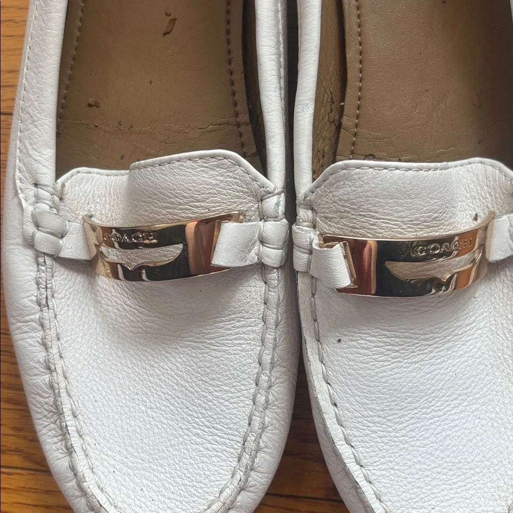 Coach White Leather Women's Driving Loafers with Silver Accent - Picture 5 of 8